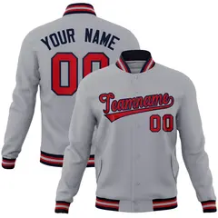 Gray Red-Navy Classic Varsity Full-Snap Letterman Jacket