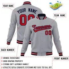 Gray Red-Navy Classic Varsity Full-Snap Letterman Jacket 4