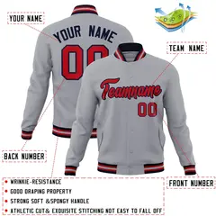 Gray Red-Navy Classic Varsity Full-Snap Letterman Jacket 4