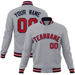 Gray Red-Navy Classic Varsity Full-Snap Letterman Jacket 1