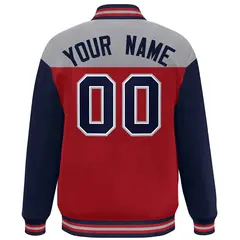 Gray Red-Navy Color Block Letterman Varsity Baseball Jacket 4