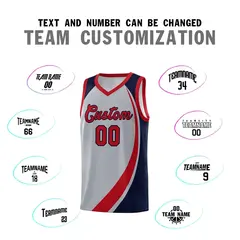 Gray Red-Navy Color Block Team Basketball Jersey 3