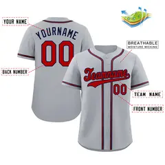 Gray Red-Navy Hook Classic Authentic Baseball Jersey 2