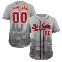 Gray Red-Navy Los Angeles City Skyline Baseball Jersey 1