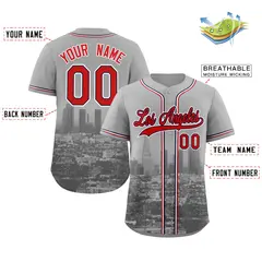 Gray Red-Navy Los Angeles City Skyline Baseball Jersey 2