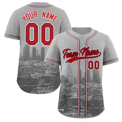 Gray Red-Navy Los Angeles City Skyline Baseball Jersey 1