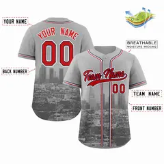 Gray Red-Navy Los Angeles City Skyline Baseball Jersey 2