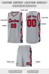 Gray Red-Navy Side Triangle Splicing Basketball Jersey 2