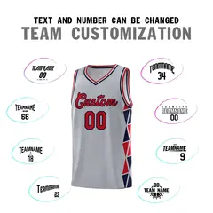 Gray Red-Navy Side Triangle Splicing Basketball Jersey 3