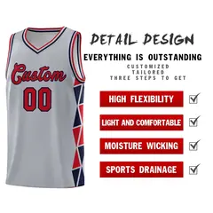 Gray Red-Navy Side Triangle Splicing Basketball Jersey 4