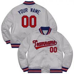 Gray Red-Navy Solid Varsity Full-Snap Letterman Jacket 1