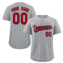 Gray Red-Navy Stripe Authentic Fashion Baseball Jersey