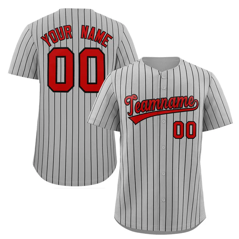 Gray Red-Navy Stripe Authentic Fashion Baseball Jersey