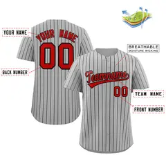 Gray Red-Navy Stripe Authentic Fashion Baseball Jersey 2