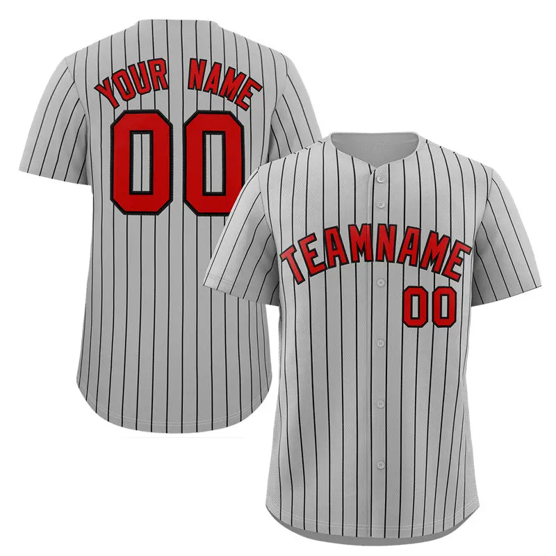 Gray Red-Navy Stripe Authentic Fashion Baseball Jersey