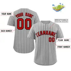 Gray Red-Navy Stripe Authentic Fashion Baseball Jersey 2