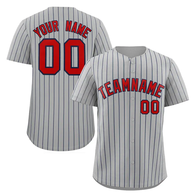 Gray Red-Navy Stripe Authentic Fashion Baseball Jersey