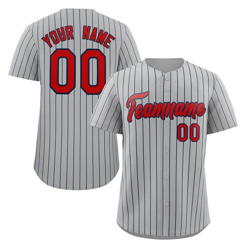 Gray Red-Navy Stripe Authentic Fashion Baseball Jersey