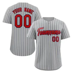 Gray Red-Navy Stripe Authentic Fashion Baseball Jersey