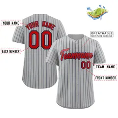 Gray Red-Navy Stripe Authentic Fashion Baseball Jersey 2