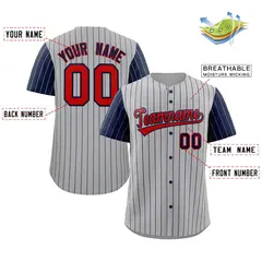 Gray Red-Navy Stripe Raglan Baseball Jersey 2