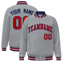 Gray Red-Navy Two Tone Varsity Full-Snap Letterman Jacket