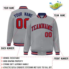 Gray Red-Navy Two Tone Varsity Full-Snap Letterman Jacket 2