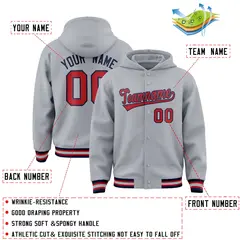 Gray Red-Navy Varsity Full-Snap Letterman Jacket Hoodie 4
