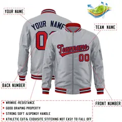 Gray Red-Navy Varsity Full-Zip Letterman Bomber Jacket 2
