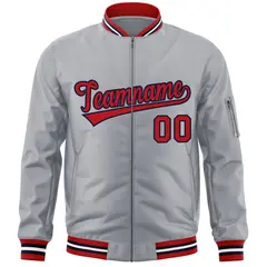 Gray Red-Navy Varsity Full-Zip Letterman Bomber Jacket 3