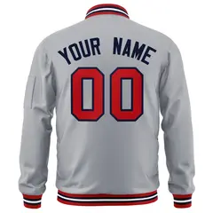 Gray Red-Navy Varsity Full-Zip Letterman Bomber Jacket 4