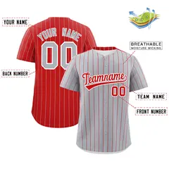 Gray Red Pinstripe Two-Tone Authentic Baseball Jersey 2