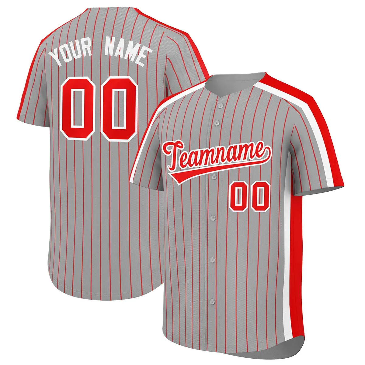 Gray Red Pinstripe Two-tone Side Authentic Baseball Jersey