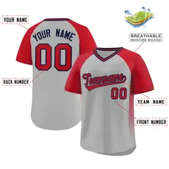 Gray Red Raglan Side Spot Authentic Pullover Baseball Jersey 2