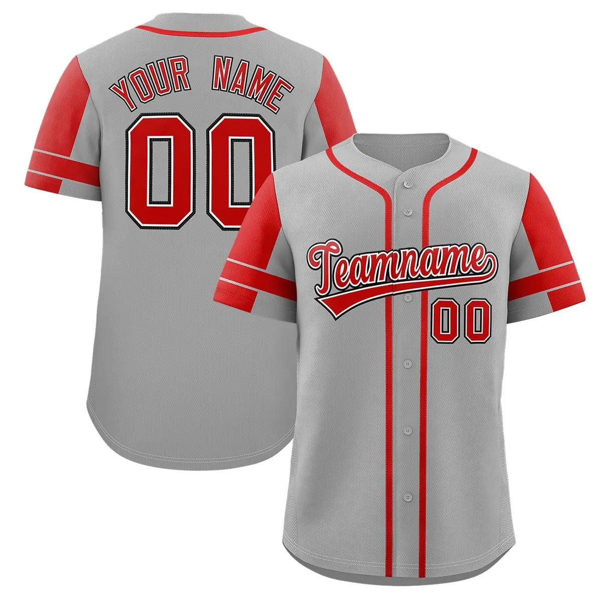 Gray Red Raglan Sleeve Authentic Baseball Jersey