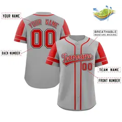 Gray Red Raglan Sleeve Authentic Baseball Jersey 2