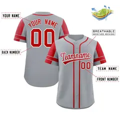 Gray Red Raglan Sleeve Authentic Baseball Jersey 2