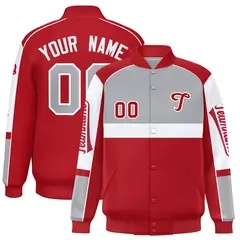 Gray Red Raglan Sleeve Varsity Letterman Jacket 1