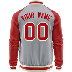 Gray Red Raglan Sleeves Full-Zip Letterman Baseball Jacket 6