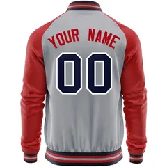 Gray Red Raglan Sleeves Full-Zip Letterman Baseball Jacket 6