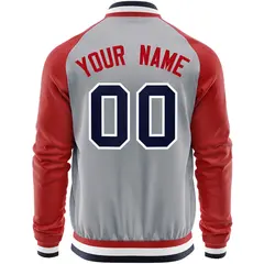 Gray Red Raglan Sleeves Full-Zip Letterman Baseball Jacket 6