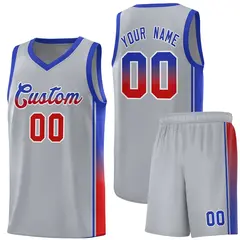 Gray Red-Royal Gradient Fashion Sports Basketball Jersey