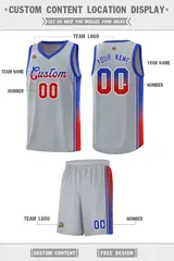 Gray Red-Royal Gradient Fashion Sports Basketball Jersey 2