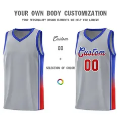 Gray Red-Royal Gradient Fashion Sports Basketball Jersey 3