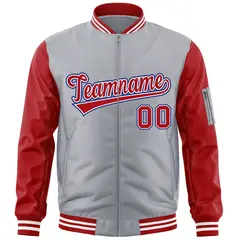 Gray Red-Royal Raglan Sleeves Letterman Bomber Jacket 3