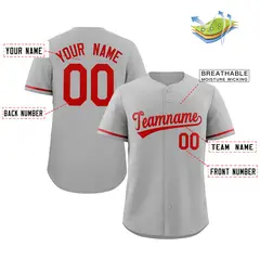 Gray Red Solid Classic Authentic Baseball Jersey 2