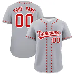 Gray Red Star Ribbing Authentic Baseball Jersey 1