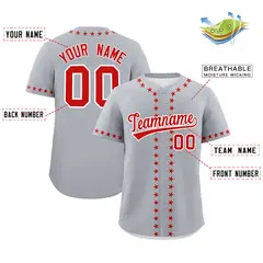 Gray Red Star Ribbing Authentic Baseball Jersey 2