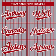 Gray Red Stripe Full Button Authentic Baseball Jersey 3