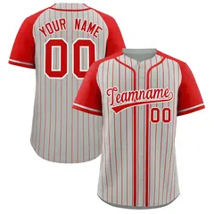 Gray Red Stripe Raglan Sleeves Fashion Baseball Jersey